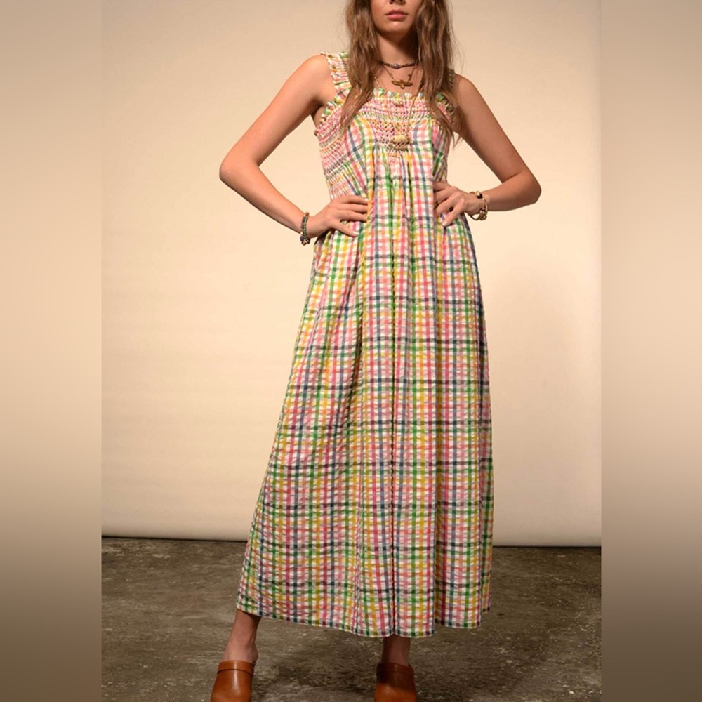 V De Vinster Oceane Maxi Dress in Multi Gingham Print | S